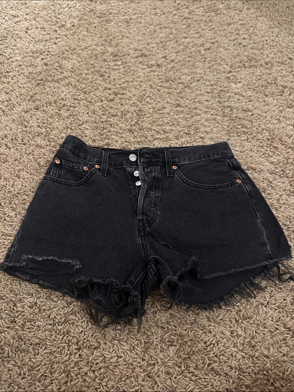 Levi's Black Distressed High-Rise Denim Shorts